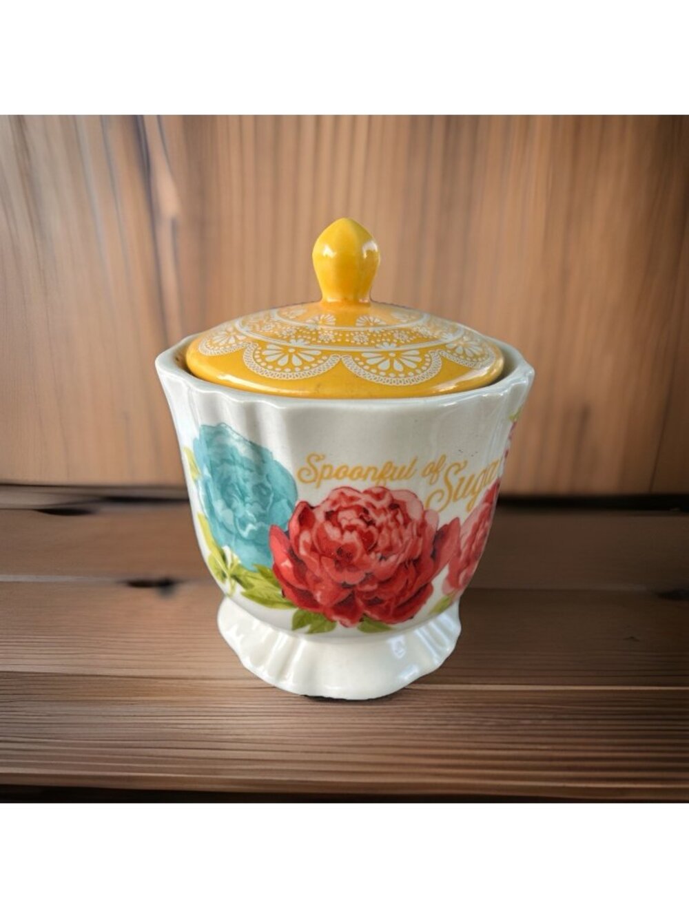 The Pioneer Woman BLOSSOM JUBILEE Stoneware Sugar Bowl with Lid Farmhouse